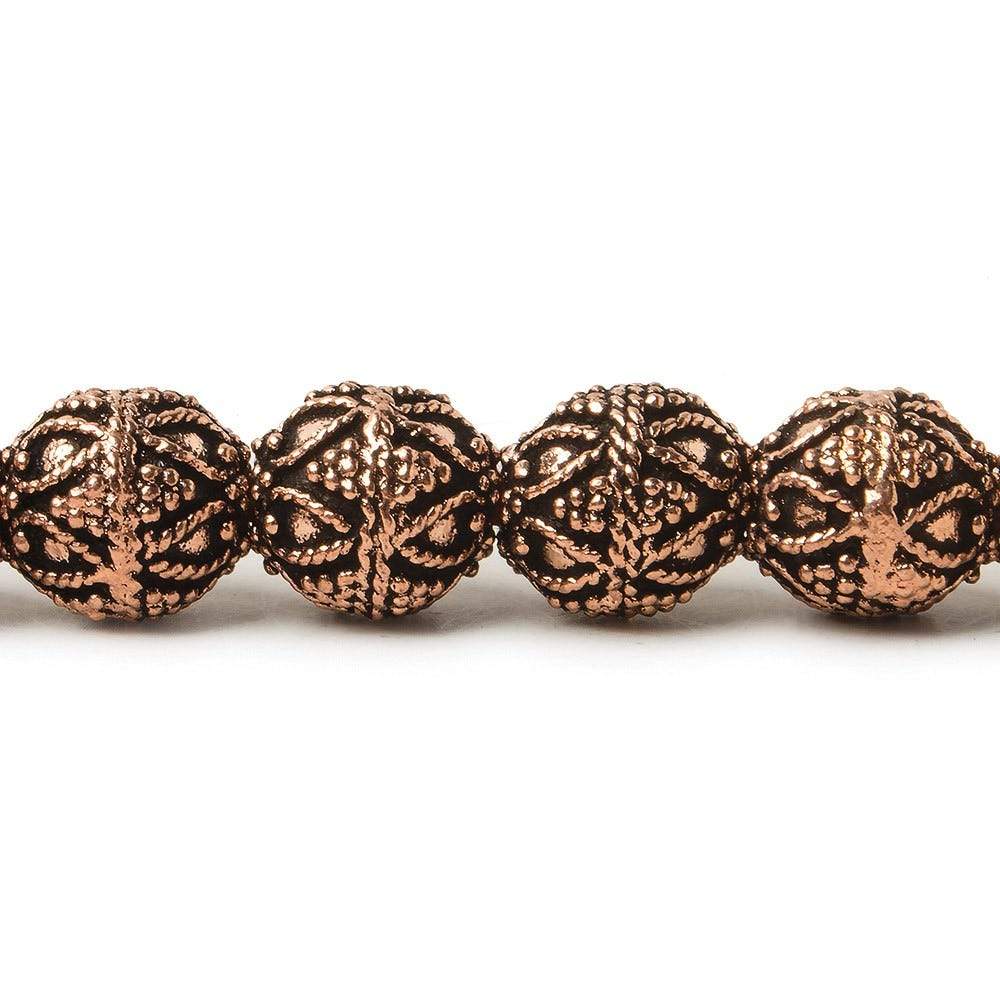 10mm Copper Bead Round Miligrain Triangle and Heart 8 inch 18 pcs - Beadsofcambay.com