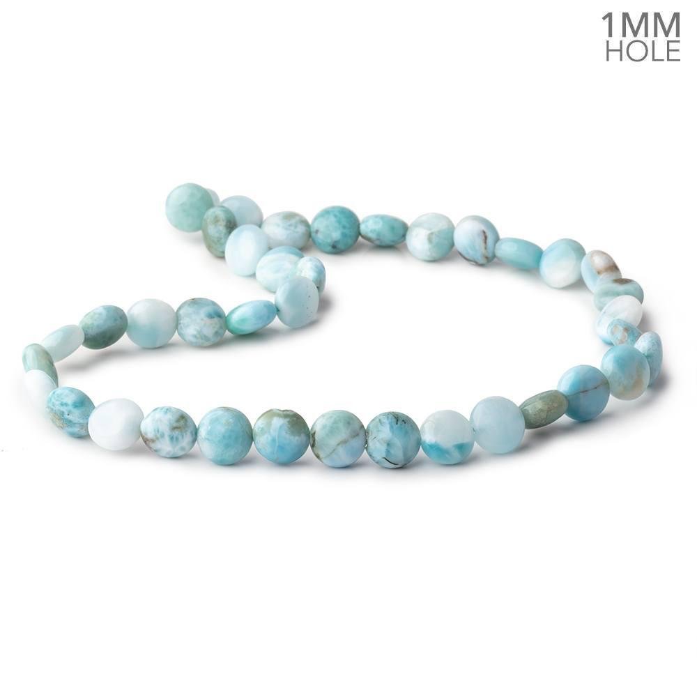 10mm Larimar Plain Coin Beads 15 inch 39 pieces AA 1mm Large Hole - Beadsofcambay.com