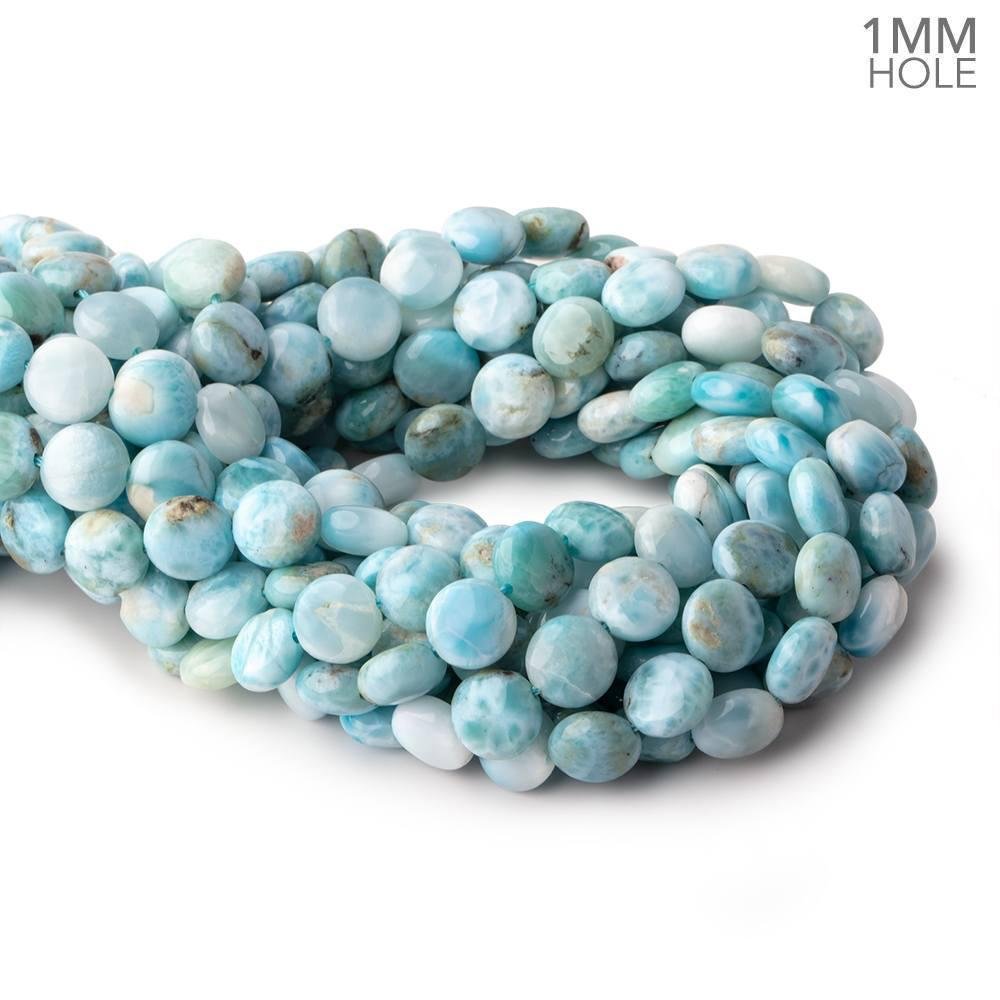 10mm Larimar Plain Coin Beads 15 inch 39 pieces AA 1mm Large Hole - Beadsofcambay.com