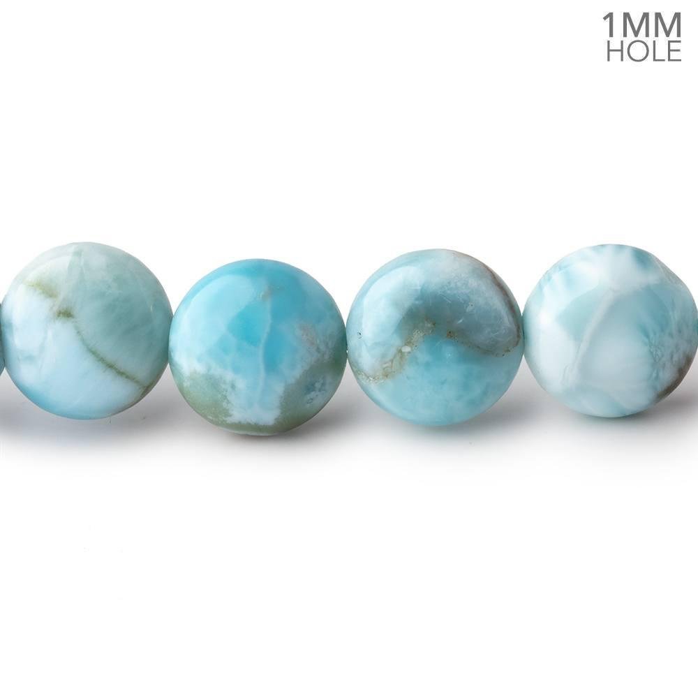 10mm Larimar Plain Coin Beads 15 inch 39 pieces AA 1mm Large Hole - Beadsofcambay.com