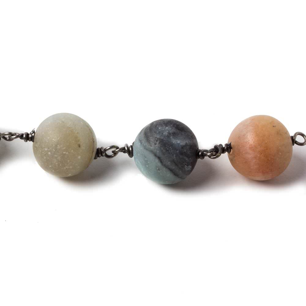 10mm Matte Amazonite plain round Black Gold Chain by the foot 18 pcs - Beadsofcambay.com