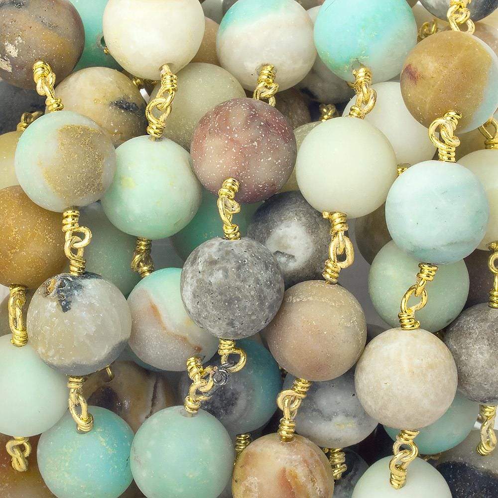 10mm Matte Multi Color Amazonite plain round Gold Chain by the foot 19 pieces - Beadsofcambay.com