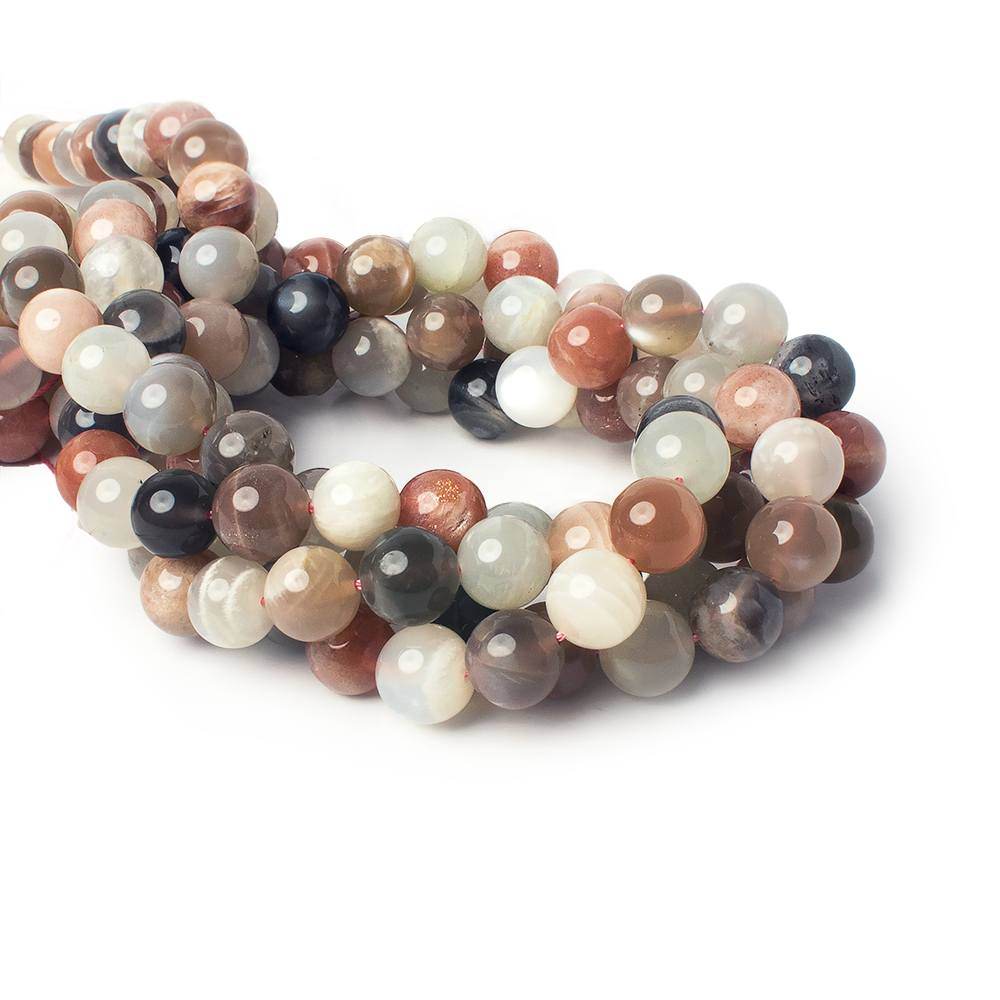 10mm Multi-color Moonstone plain round beads 16 inch 41 pieces AA Grade - Beadsofcambay.com