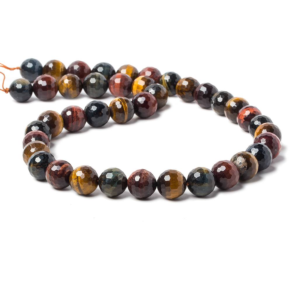 10mm Multi-Color Tiger's Eye Faceted Round Beads 15 inch 40 pieces - Beadsofcambay.com