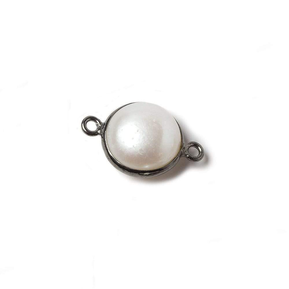 10mm Off White Button Pearl Black Gold Bezeled Connector 1 piece - Beadsofcambay.com