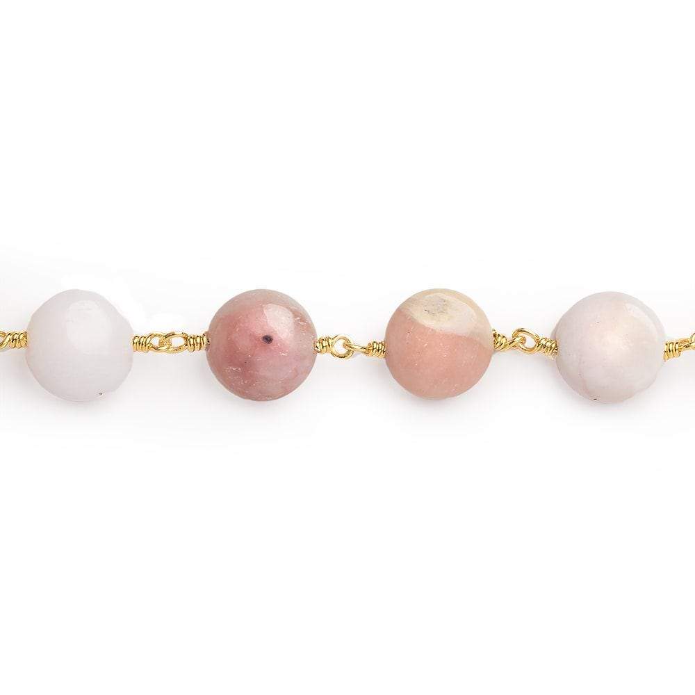 10mm Pink Peruvian Opal plain coin Gold Chain sold by the foot 19 pieces - Beadsofcambay.com
