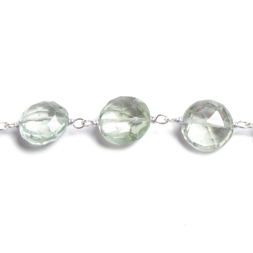 10mm Prasiolite faceted coin .925 Silver Chain by the foot 19 pieces - Beadsofcambay.com