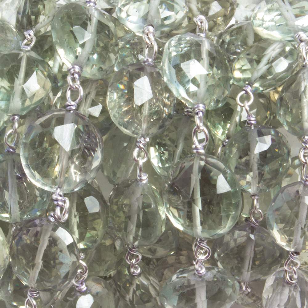 10mm Prasiolite faceted coin .925 Silver Chain by the foot 19 pieces - Beadsofcambay.com