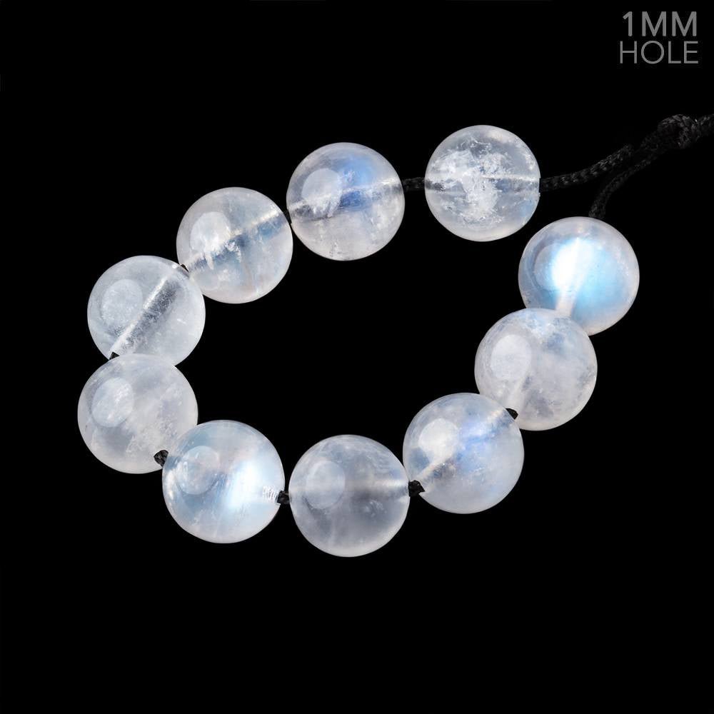 10mm Rainbow Moonstone 1mm Large Hole Plain Rounds Set of 10 Beads - Beadsofcambay.com