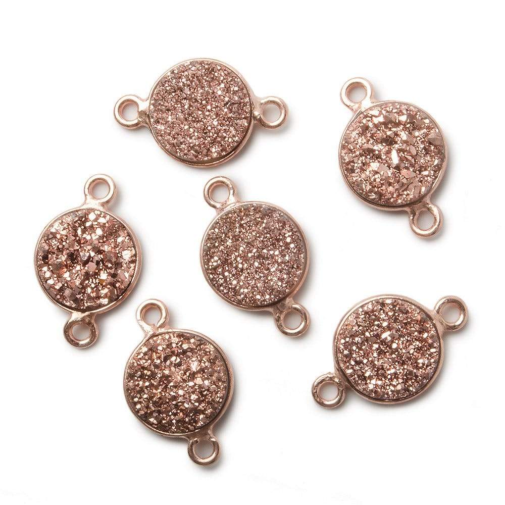 10mm Rose Gold Bezel Metallic Rose Drusy Coin Connector 1 piece - Beadsofcambay.com