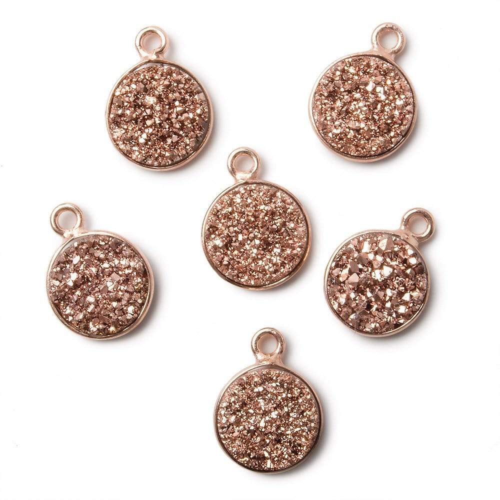 10mm Rose Gold Bezel Metallic Rose Drusy Coin Pendant 1 piece - Beadsofcambay.com