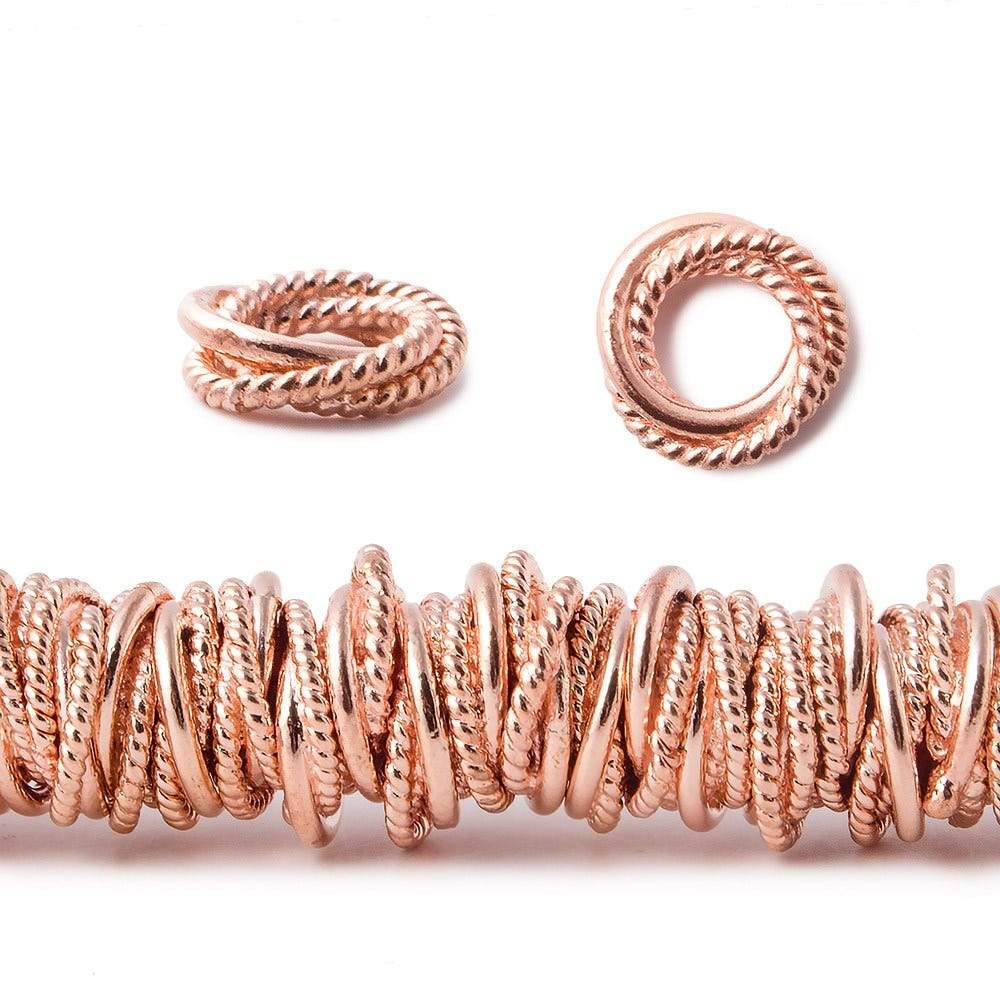 10mm Rose Gold plated Copper Twist and Plain Mobius Spacer Bead 8 inch 86pc - Beadsofcambay.com