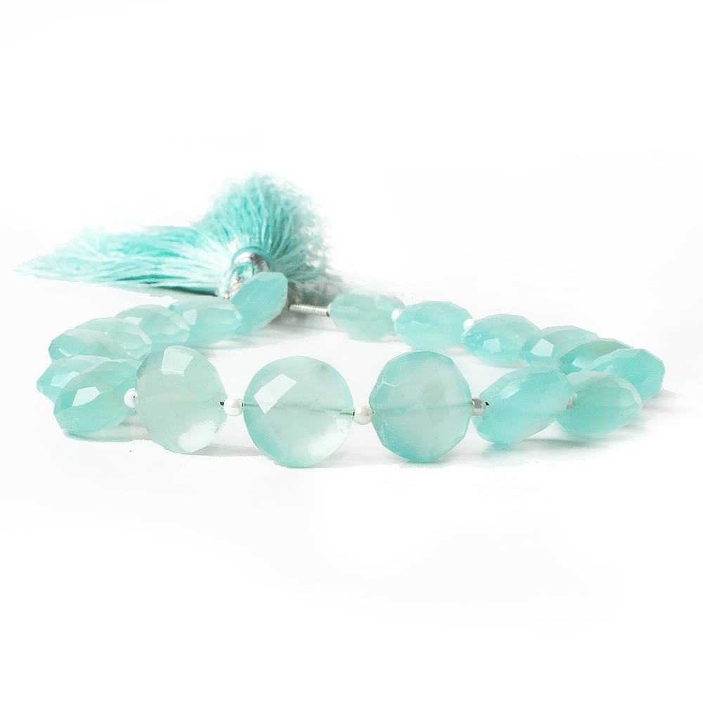 10mm Sea Blue Chalcedony faceted coin beads 8 inch 12 pieces A - Beadsofcambay.com