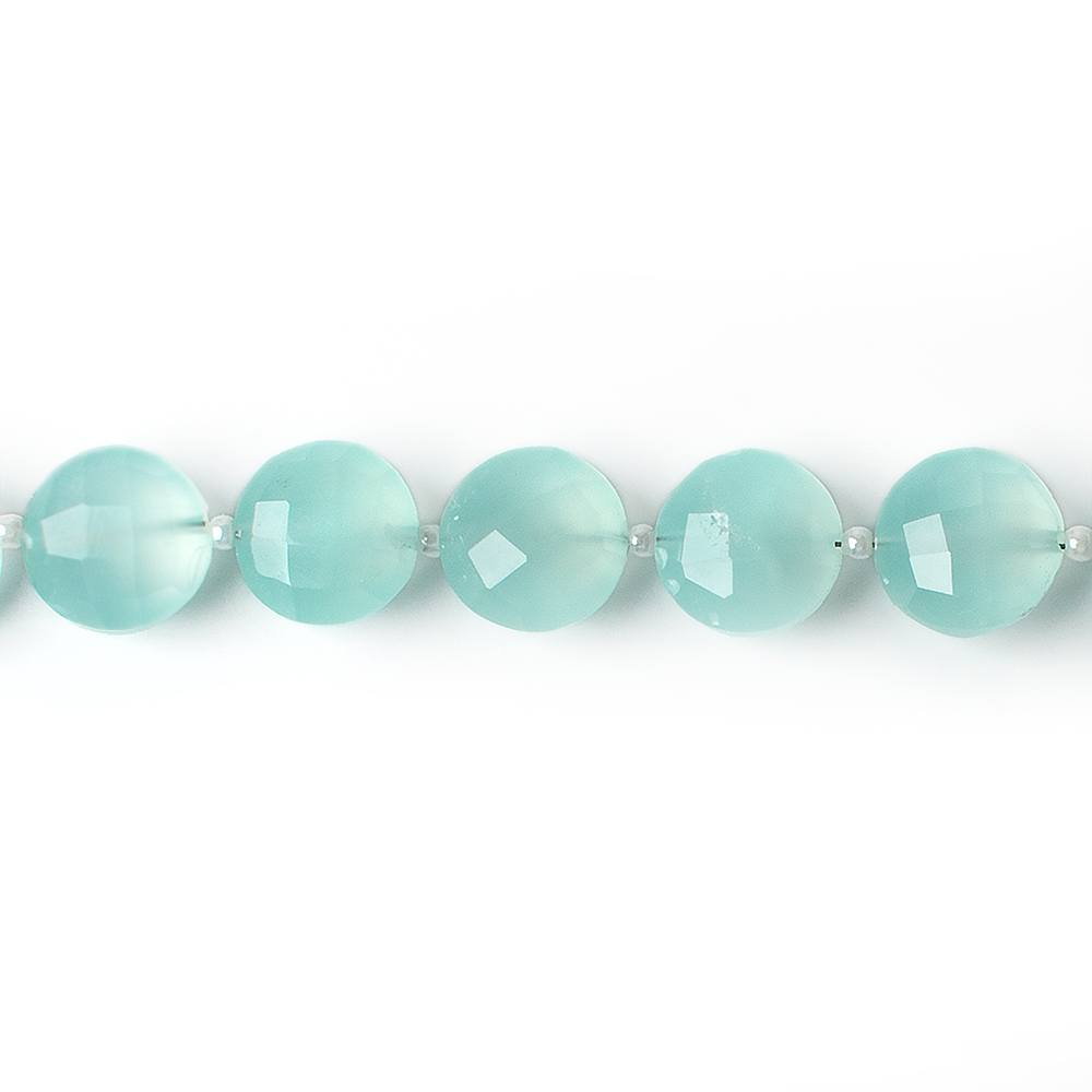 10mm Sea Blue Chalcedony faceted coin beads 8 inch 12 pieces A - Beadsofcambay.com