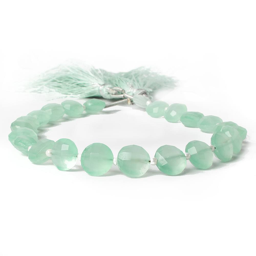 10mm Sea Green Chalcedony faceted coin beads 8 inch 12 pieces A - Beadsofcambay.com
