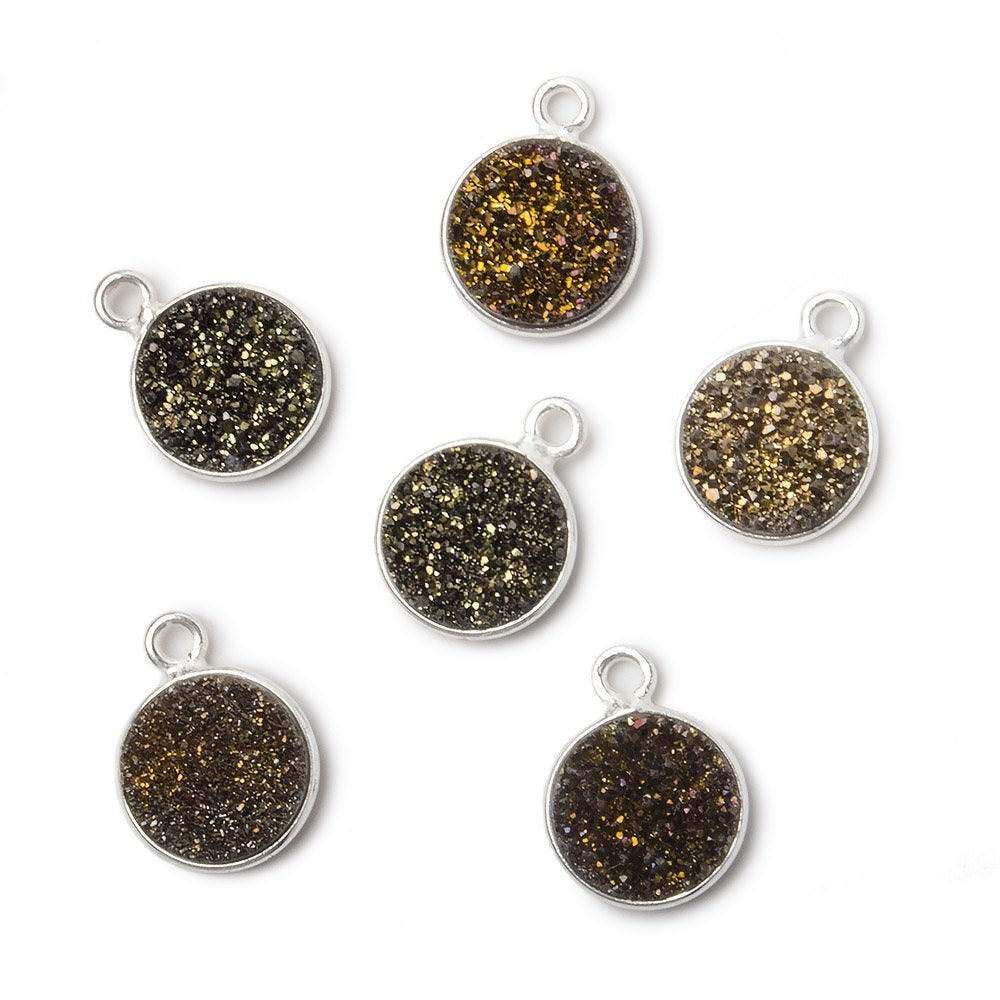 10mm Silver .925 Bezel Metallic Bronze Drusy Coin Pendant 1 piece - Beadsofcambay.com