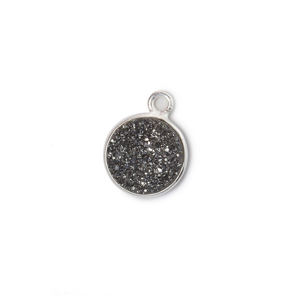 10mm Silver .925 Bezel Metallic Platinum Drusy Coin Pendant 1 piece - Beadsofcambay.com