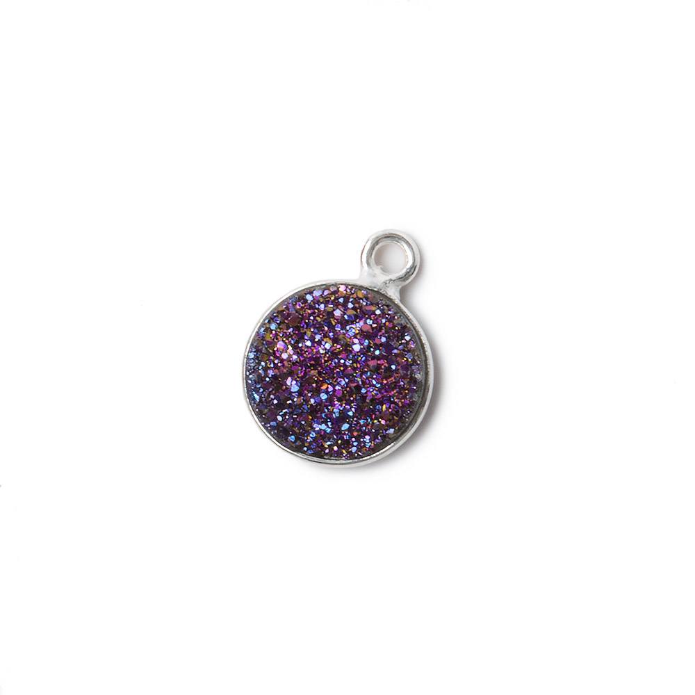 10mm Silver .925 Bezel Mystic Peacock Drusy Coin Pendant 1 piece - Beadsofcambay.com