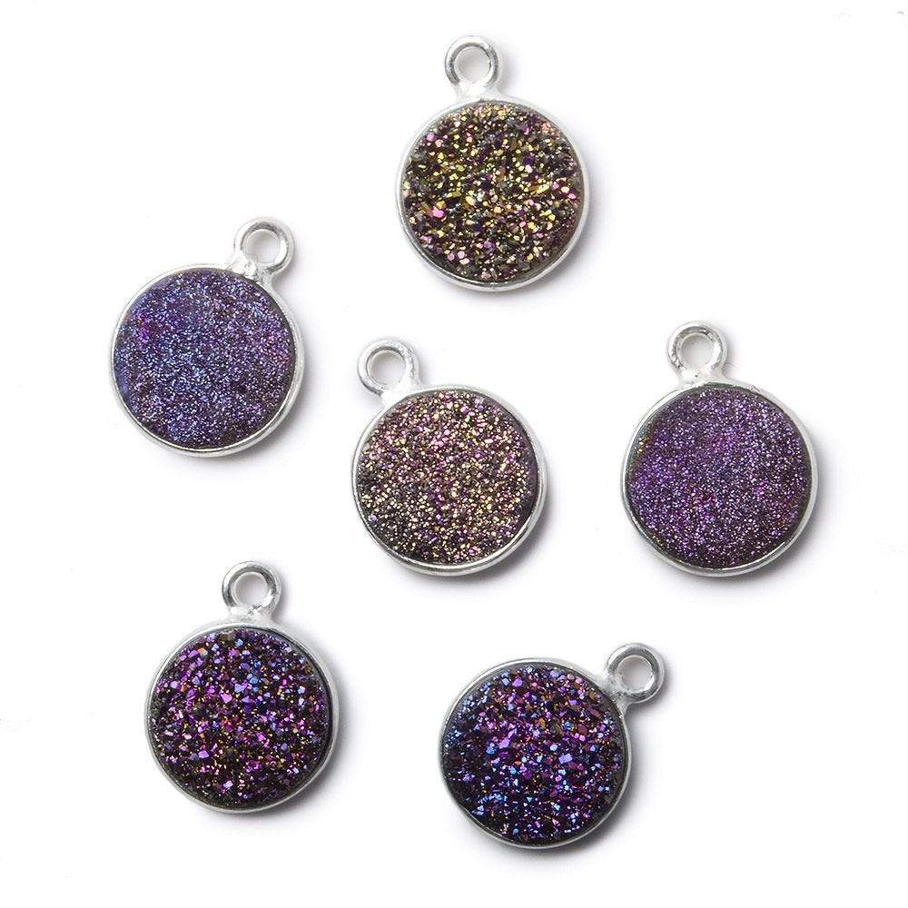 10mm Silver .925 Bezel Mystic Peacock Drusy Coin Pendant 1 piece - Beadsofcambay.com