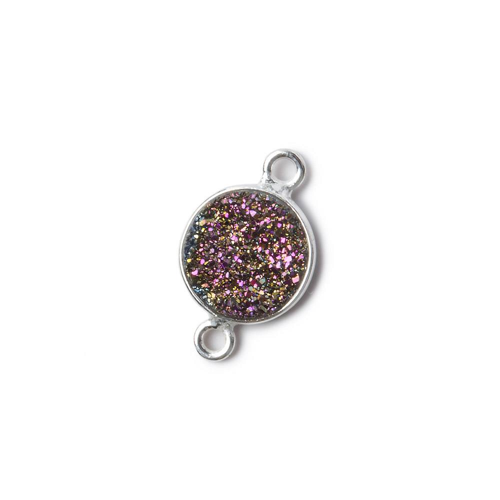 10mm Silver .925 Bezel Mystic Peacock Drusy Drusy Coin Connector 1 piece - Beadsofcambay.com