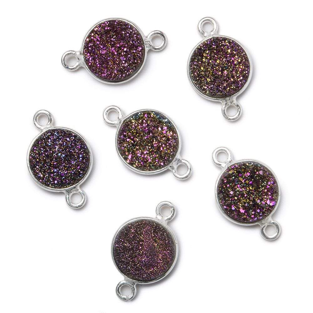 10mm Silver .925 Bezel Mystic Peacock Drusy Drusy Coin Connector 1 piece - Beadsofcambay.com