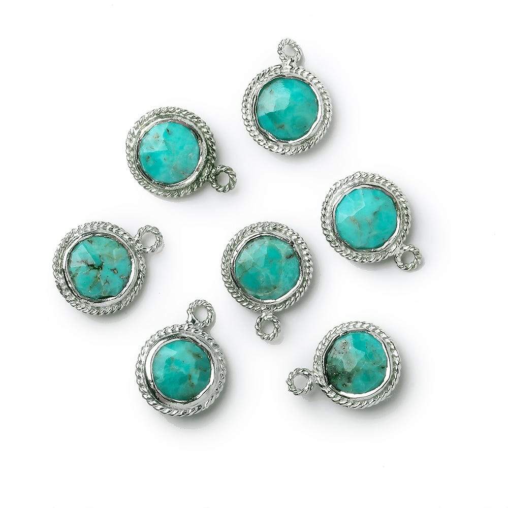 10mm Silver Rope Bezel Turquoise Coin Pendant 1 piece - Beadsofcambay.com