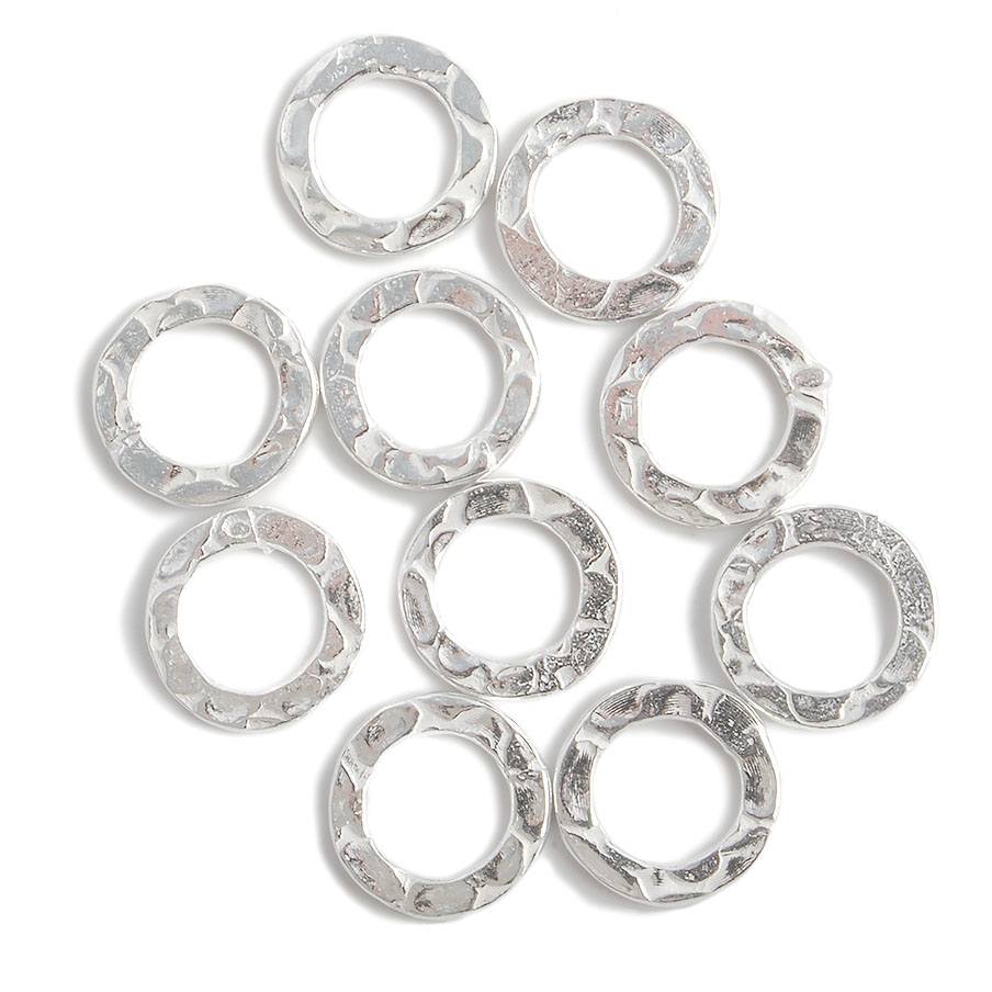 10mm Sterling Silver Hammered Jump Ring Connector 7mm ID Set of 10 pieces - Beadsofcambay.com