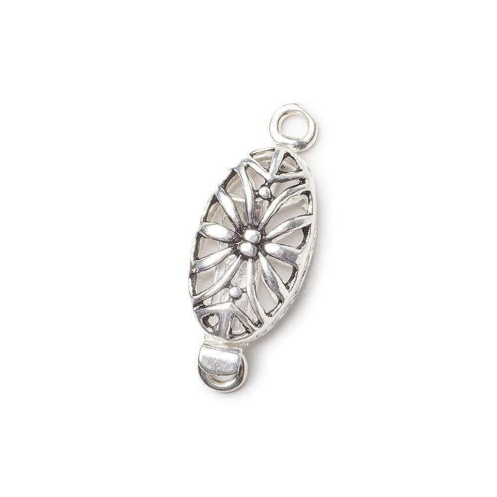 10mm Sterling Silver plated Box Clasp Oval Filigree Floral 1 piece - Beadsofcambay.com