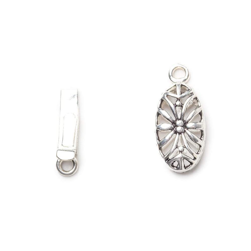 10mm Sterling Silver plated Box Clasp Oval Filigree Floral 1 piece - Beadsofcambay.com