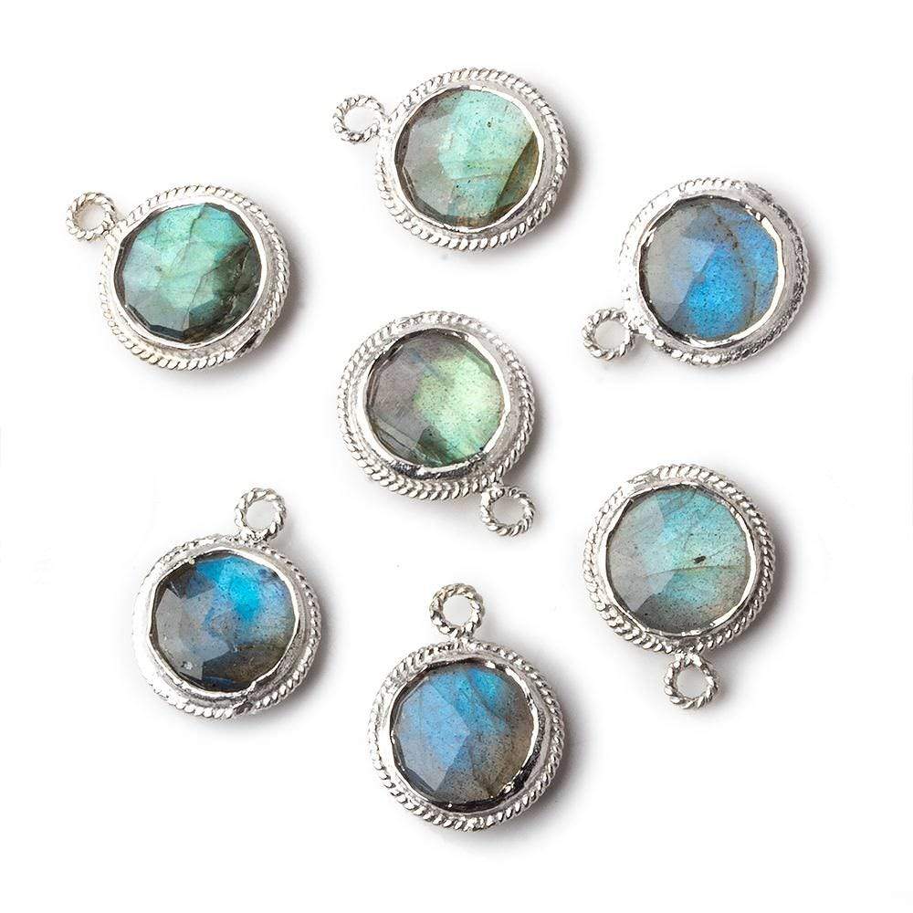 10mm Sterling Silver Rope Bezel Labradorite Coin Pendant 1 focal bead - Beadsofcambay.com