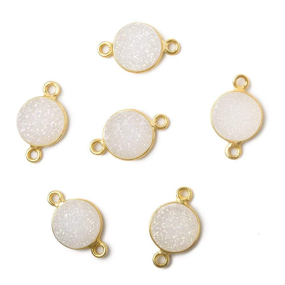 10mm Vermeil Bezel Mystic Pearl White Drusy Coin Connector 1 piece - Beadsofcambay.com