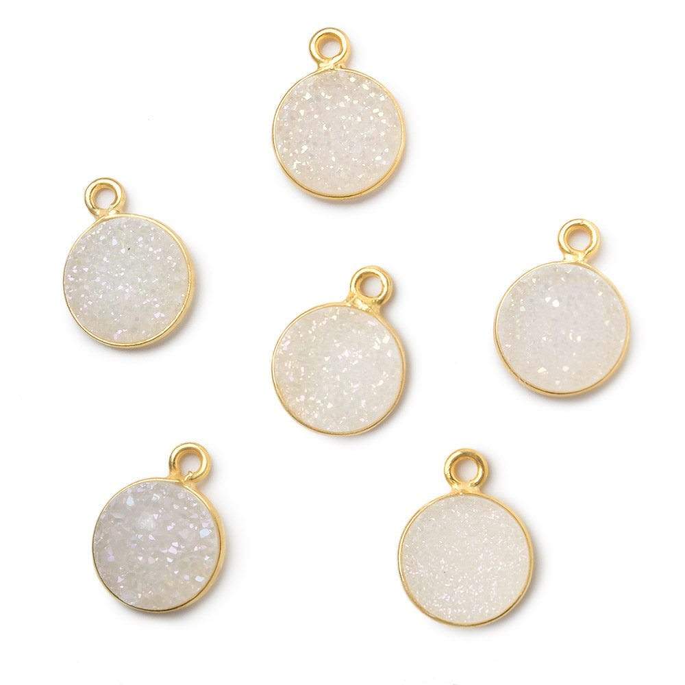 10mm Vermeil Bezel Mystic Pearl White Drusy Coin Pendant 1 piece - Beadsofcambay.com
