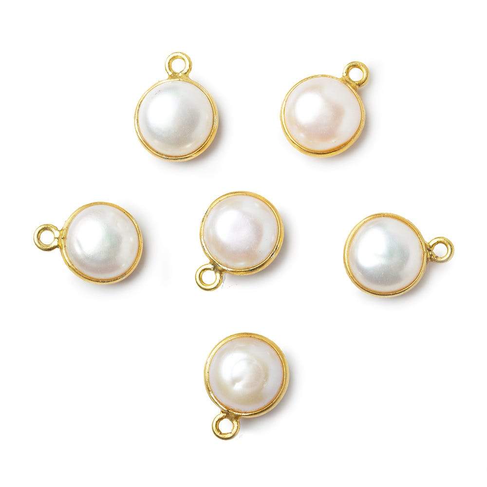 10mm Vermeil Bezel Rose' White Freshwater Pearl Button Pendant 1 Piece - Beadsofcambay.com