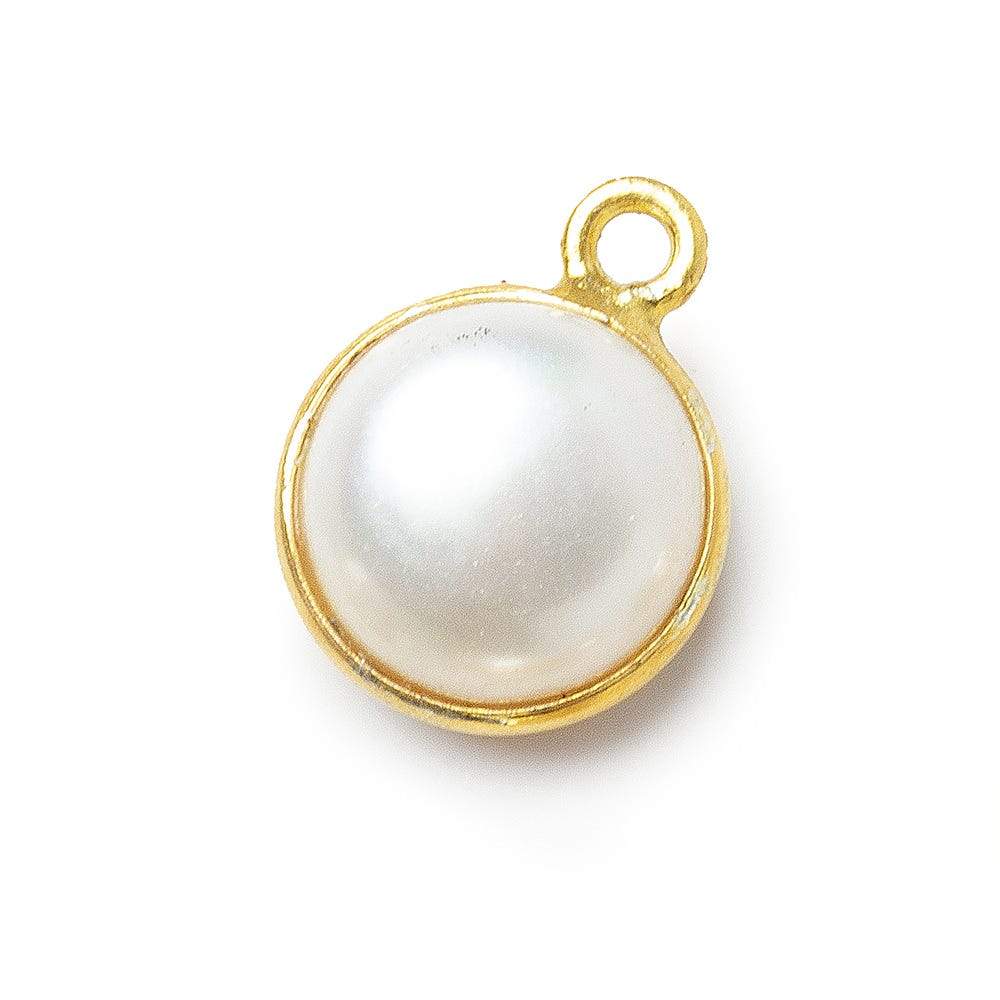 10mm Vermeil Bezel Rose' White Freshwater Pearl Button Pendant 1 Piece - Beadsofcambay.com