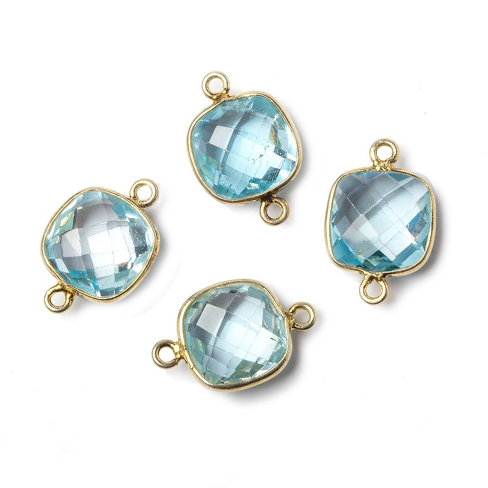 10mm Vermeil Bezel Sky Blue Topaz faceted pillow Petite Connector 1 piece - Beadsofcambay.com