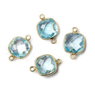 10mm Vermeil Bezel Sky Blue Topaz faceted pillow Petite Connector 1 piece - Beadsofcambay.com