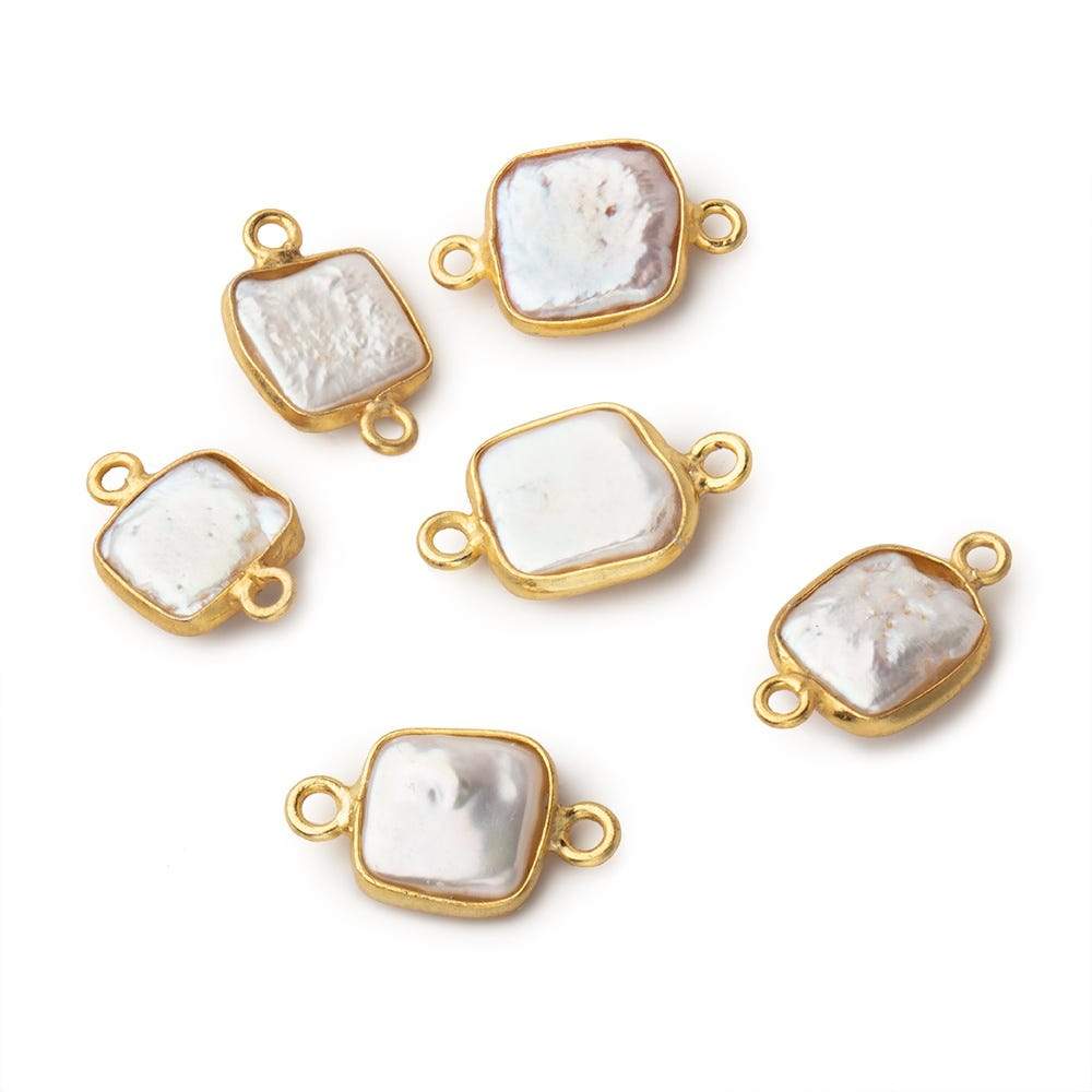 10mm Vermeil Bezel Soft Peach Square Pearl Connector 1 piece - Beadsofcambay.com