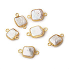 10mm Vermeil Bezel Soft Peach Square Pearl Connector 1 piece - Beadsofcambay.com