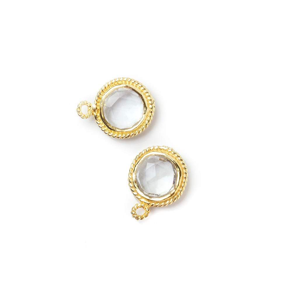 10mm Vermeil Rope Bezel Crystal Quartz Coin Pendant 1 piece - Beadsofcambay.com