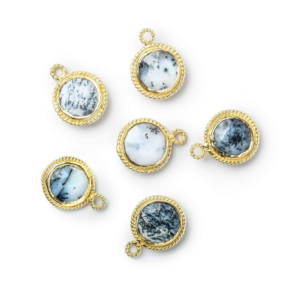 10mm Vermeil Rope Bezel Dendritic Opal Coin Pendant 1 piece - Beadsofcambay.com