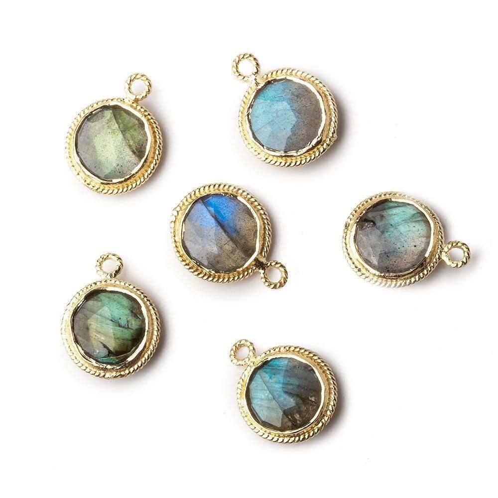 10mm Vermeil Rope Bezel Labradorite Coin Pendant 1 piece - Beadsofcambay.com