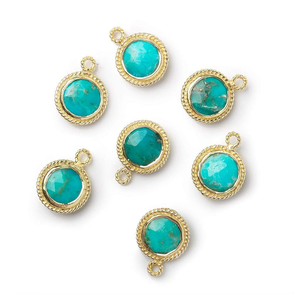 10mm Vermeil Rope Bezel Turquoise Coin Pendant 1 piece - Beadsofcambay.com