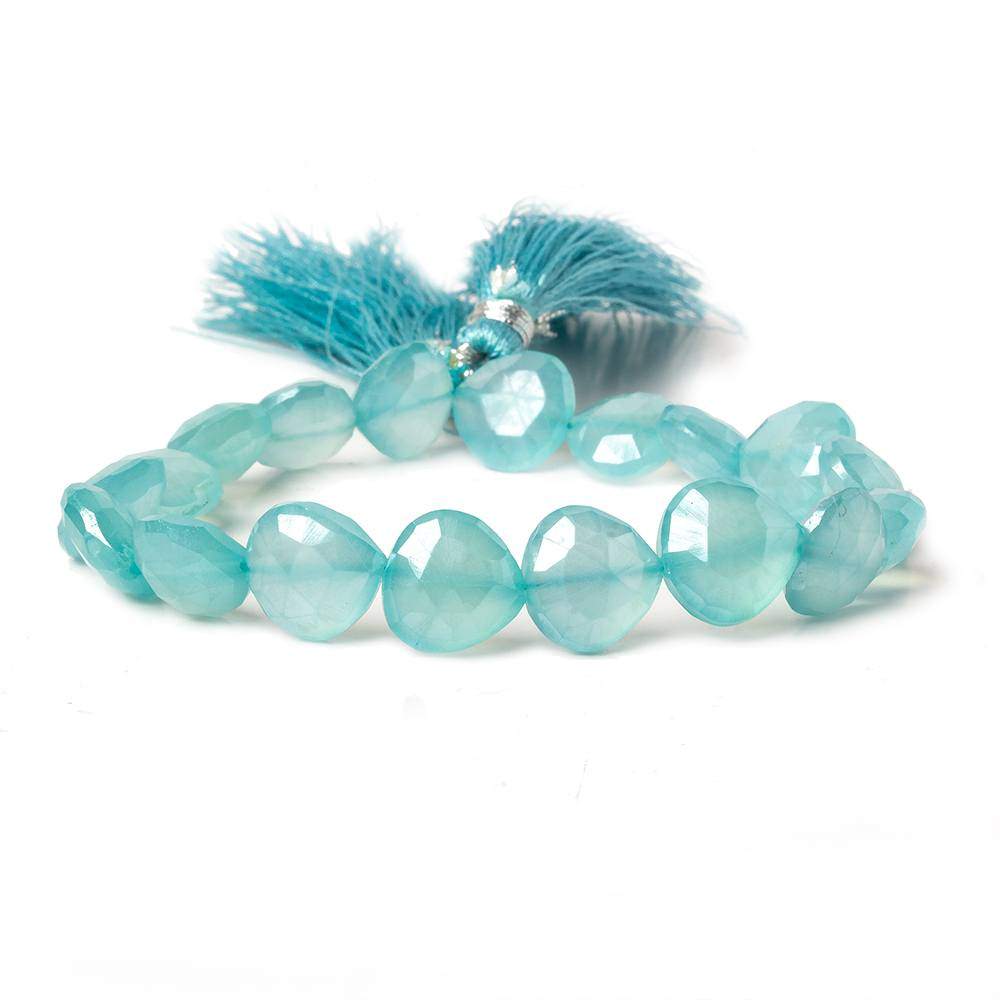 10x10-11x11mm Silver Mystic Seafoam Blue Chalcedony straight drilled faceted heart 8 inch 18 Beads - Beadsofcambay.com