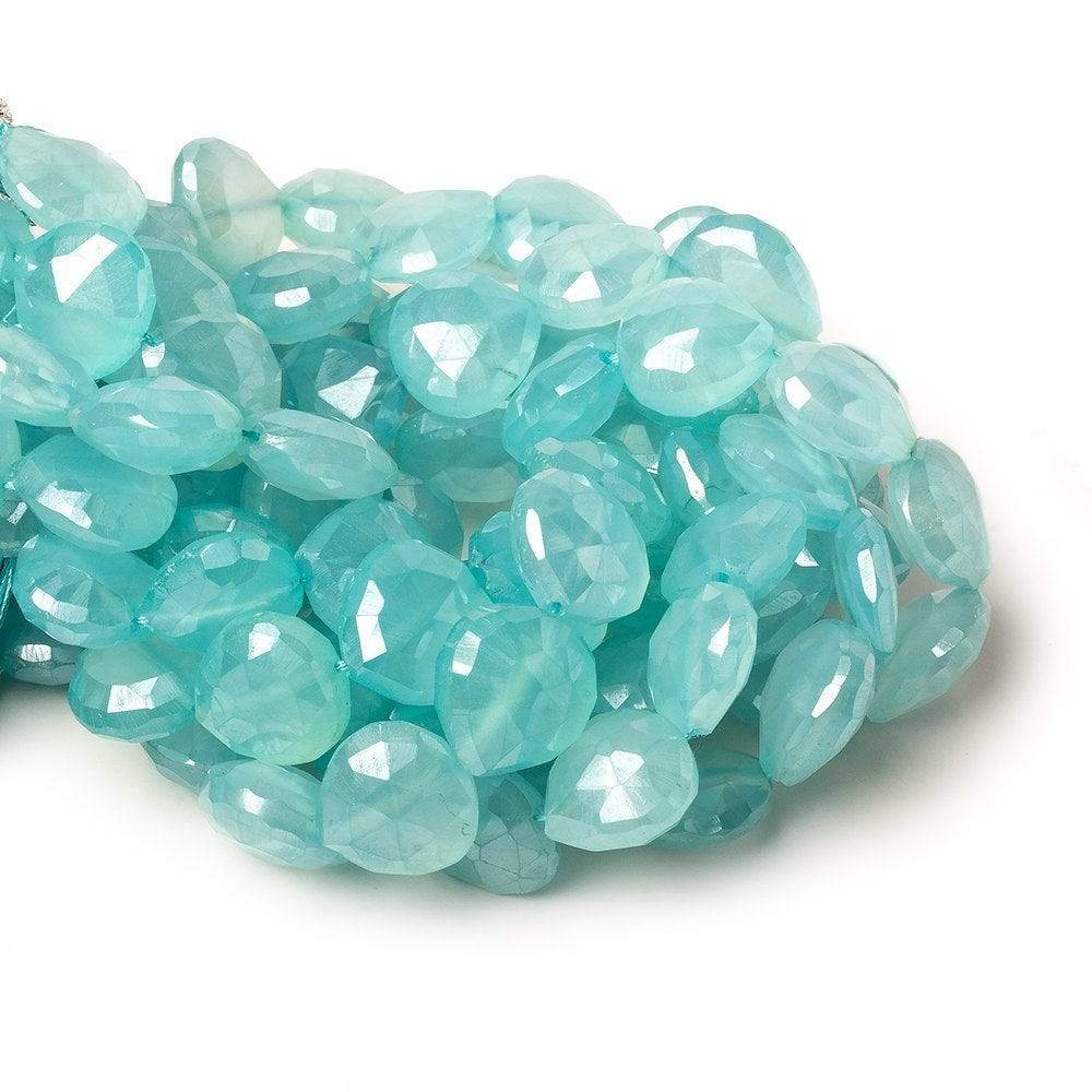10x10-11x11mm Silver Mystic Seafoam Blue Chalcedony straight drilled faceted heart 8 inch 18 Beads - Beadsofcambay.com