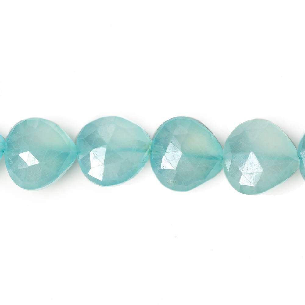 10x10-11x11mm Silver Mystic Seafoam Blue Chalcedony straight drilled faceted heart 8 inch 18 Beads - Beadsofcambay.com