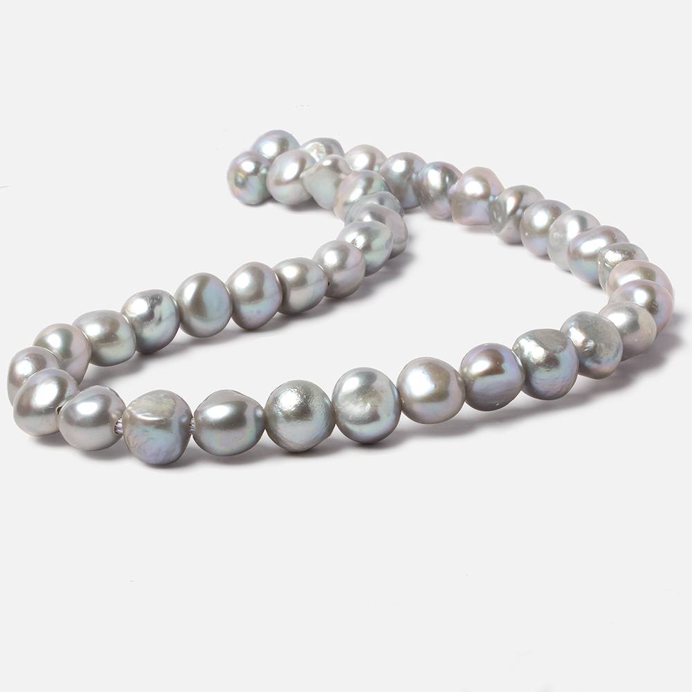 10x10-12x11mm Stainless Steel Silver Baroque Side Drilled Large Hole Freshwater Pearls 15 inch 39 pcs - Beadsofcambay.com
