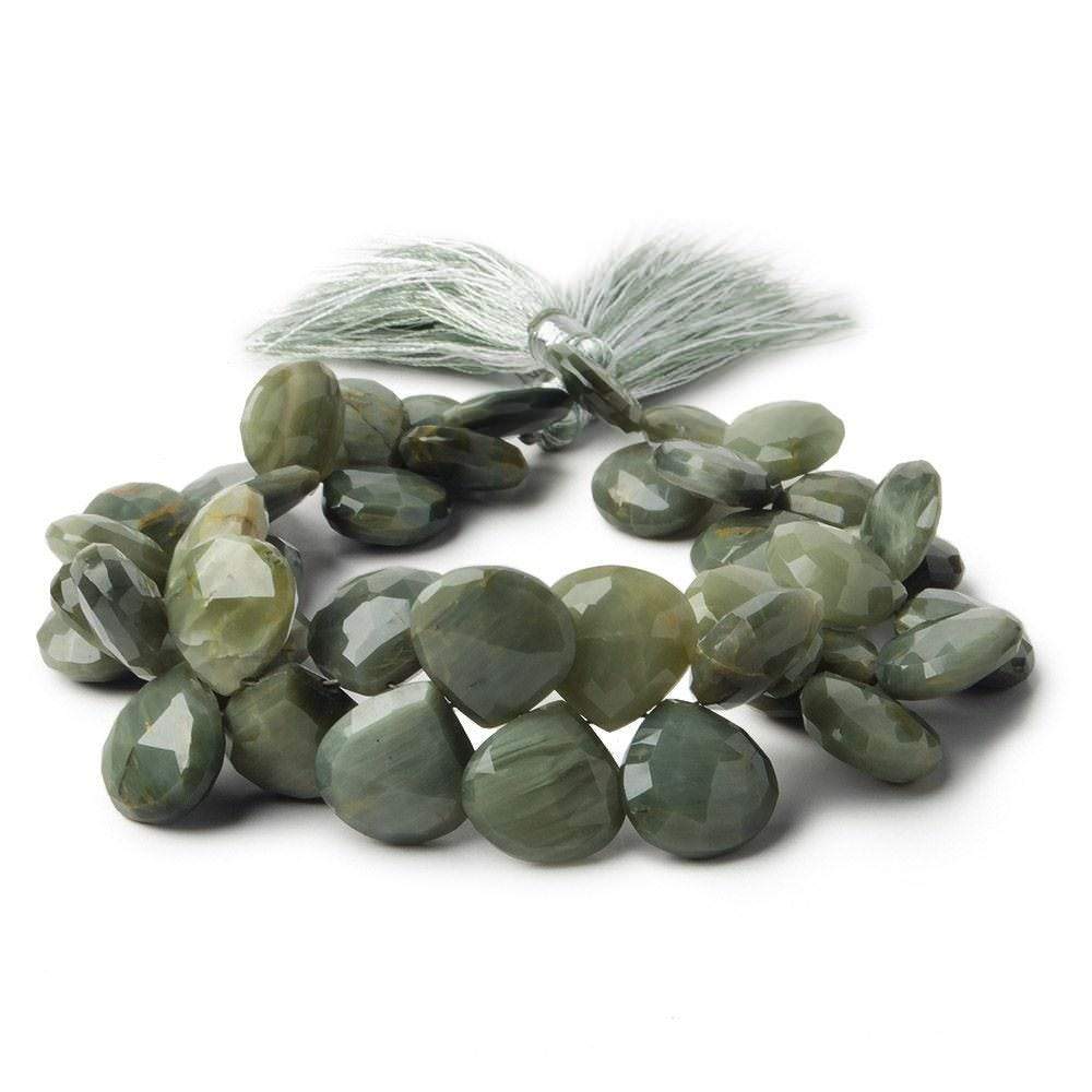 10x10- 12x12mm Green Cat's Eye Quartz Faceted Heart Briolette Beads 7.5 inch 44 pcs AA - Beadsofcambay.com