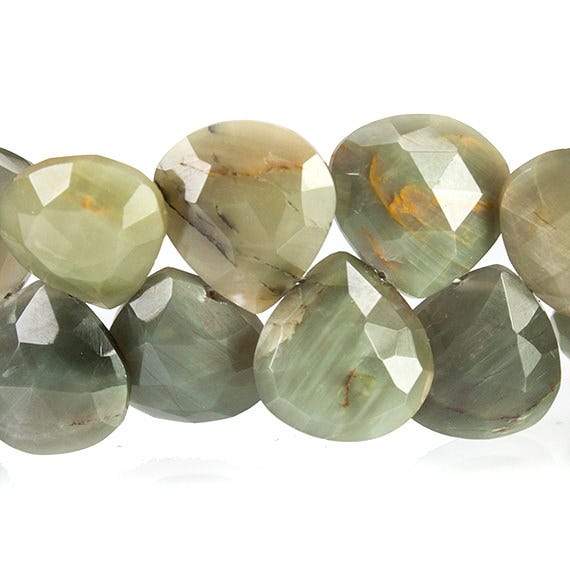 10x10- 12x12mm Green Cat's Eye Quartz Faceted Heart Briolette Beads 7.5 inch 44 pcs AA - Beadsofcambay.com