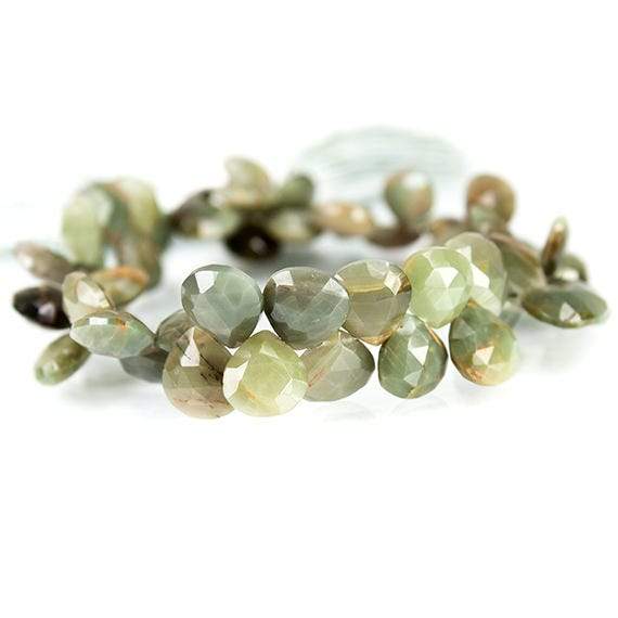 10x10- 12x12mm Green Cat's Eye Quartz Faceted Heart Briolette Beads 7.5 inch 44 pcs AA - Beadsofcambay.com