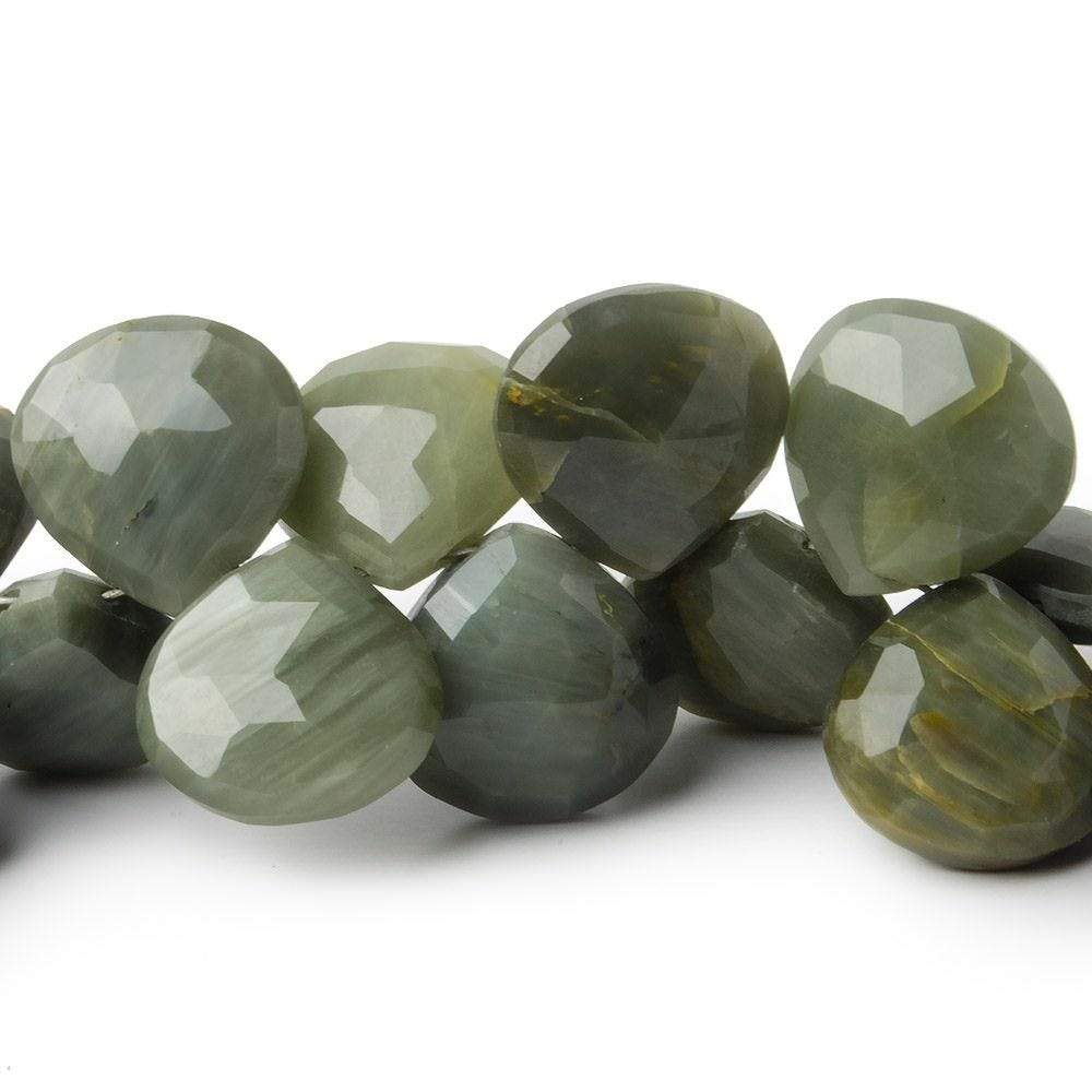 10x10- 12x12mm Green Cat's Eye Quartz Faceted Heart Briolette Beads 7.5 inch 44 pcs AA - Beadsofcambay.com